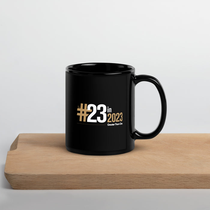 23 Year Anniversary Small Logo Black Glossy Mug